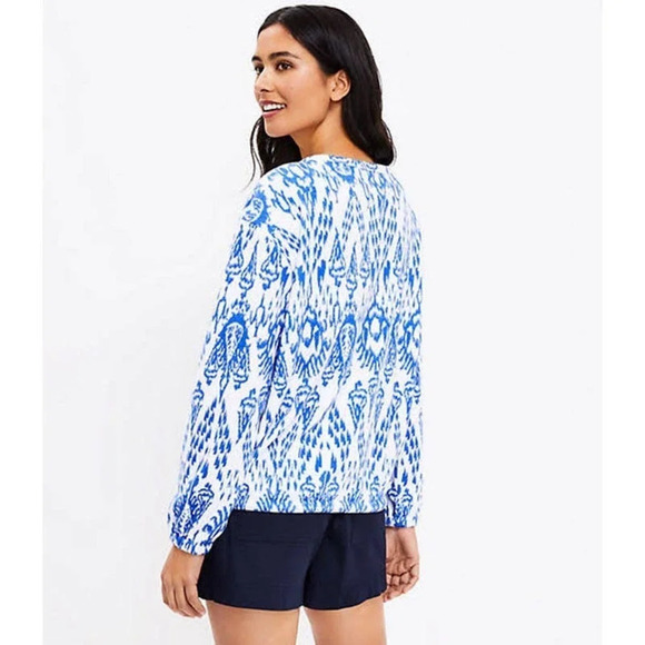 Lou & Grey Ikat Cozy Cotton Terry Drawstring Sweatshirt Size Medium - Picture 3 of 8